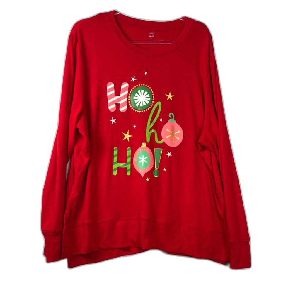 Holiday Time Red Ho Ho Ho Christmas Sweatshirt Plus Size XXXL 22 Soft Knit Top